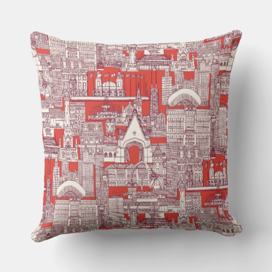 Chicago toile claret lava red クッション (裏面)