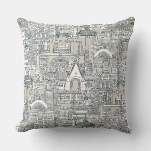 Chicago toile dark gray classic beige クッション (正面)