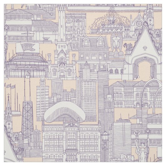 Chicago toile violet peach jelly ファブリック (見本)