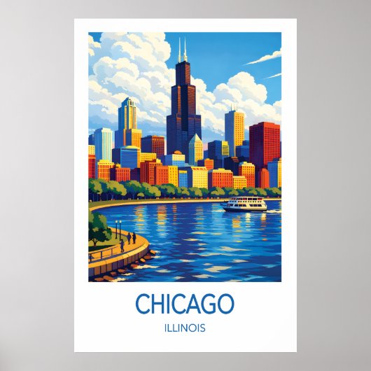 Chicago Travel Poster, Illinois City Art ポスター (正面)