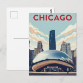 Chicago Travel Poster: The Bean and Willis Tower S ポストカード (正面/裏面)