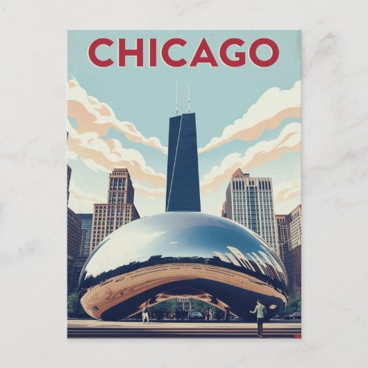 Chicago Travel Poster: The Bean and Willis Tower S ポストカード (正面)