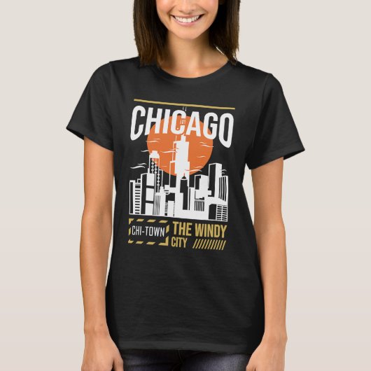 Chicago USA Chicago Skyline I Love Chicago Chi Tow Tシャツ (正面)