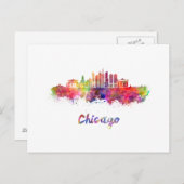 Chicago V2 skyline in watercolor ポストカード (正面/裏面)
