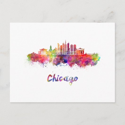 Chicago V2 skyline in watercolor ポストカード (正面)