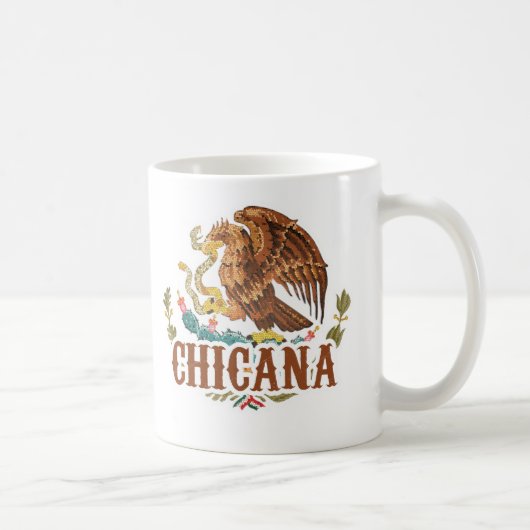 Chicanaメキシコの紋章付き外衣 コーヒーマグカップ (右)