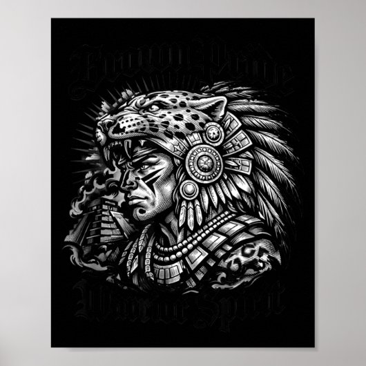 Chicano Brown Pride Aztec Jaguar Warrior Mexican ポスター (正面)
