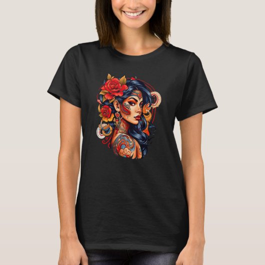 Chicano Girl Mexico Flowers Death Pretty 9 Tシャツ (正面)