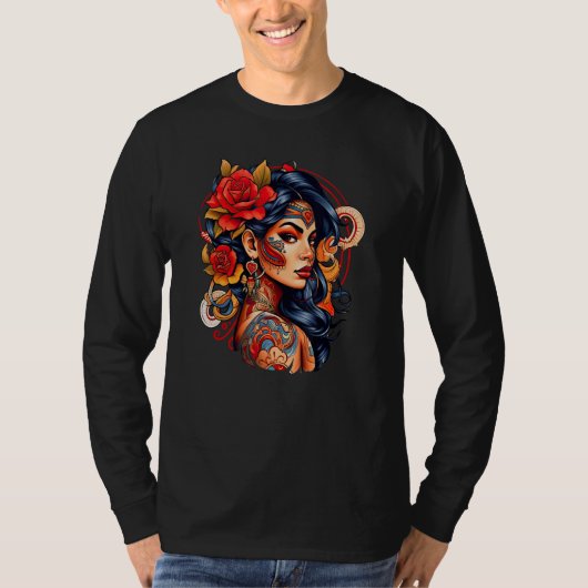Chicano Girl Mexico Flowers Death Pretty 9 Tシャツ (正面)