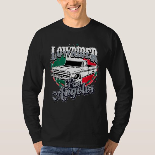 Chicano Low Rider Truck Mexican Flag Los Angeles L Tシャツ (正面)