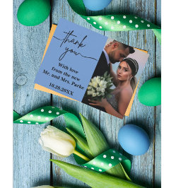 ChicDusty Blue ミニマル Two Photo結婚's サンキューカード