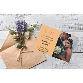 ChicDusty Blue ミニマル Two Photo結婚's 招待状