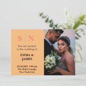 ChicDusty Blue ミニマル Two Photo結婚's 招待状 (スタンド正面)