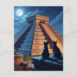 Chichen Itza Mexico Nightで猫 ポストカード
