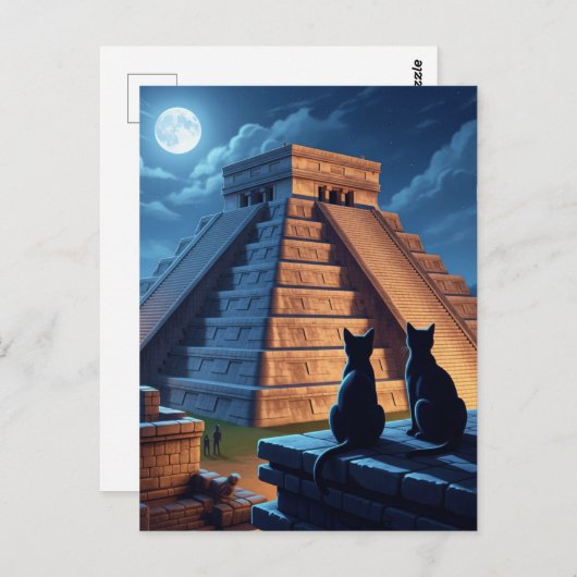 Chichen Itza Mexico Nightで猫 ポストカード (正面/裏面)