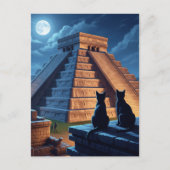 Chichen Itza Mexico Nightで猫 ポストカード (正面)