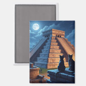 Chichen Itza Mexico Nightで猫 マグネット (正面/裏面)