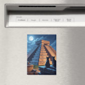 Chichen Itza Mexico Nightで猫 マグネット (インサイチュ (食洗機))