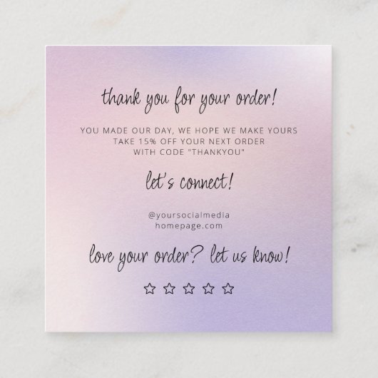 Chickジュエリー気に指示Business Thank You エンクロージャーカード (裏面)