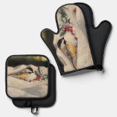 Chick-a-Dee with Mistletoe 鍋つかみ&鍋敷きセット (正面/裏面)