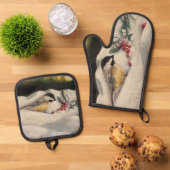 Chick-a-Dee with Mistletoe 鍋つかみ&鍋敷きセット (トップダウン)