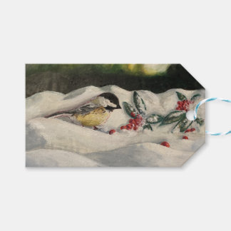 Chick-a-Dee with Mistletoe Folded Card (Blank) ギフトタグ