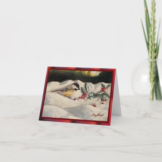 Chick-a-Dee with Mistletoe Folded Card (Blank) ノートカード (正面)