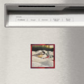 Chick-a-Dee with Mistletoe Folded Card (Blank) マグネット (インサイチュ (食洗機))