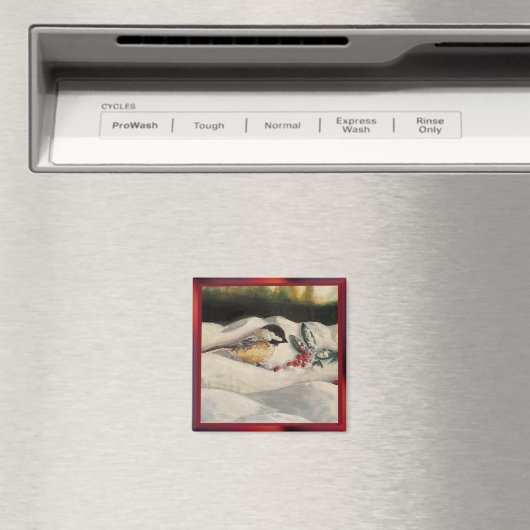 Chick-a-Dee with Mistletoe Folded Card (Blank) マグネット (インサイチュ (食洗機))