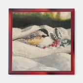 Chick-a-Dee with Mistletoe Folded Card (Blank) マグネット (正面)