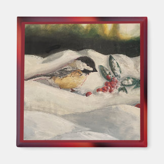 Chick-a-Dee with Mistletoe Folded Card (Blank) マグネット