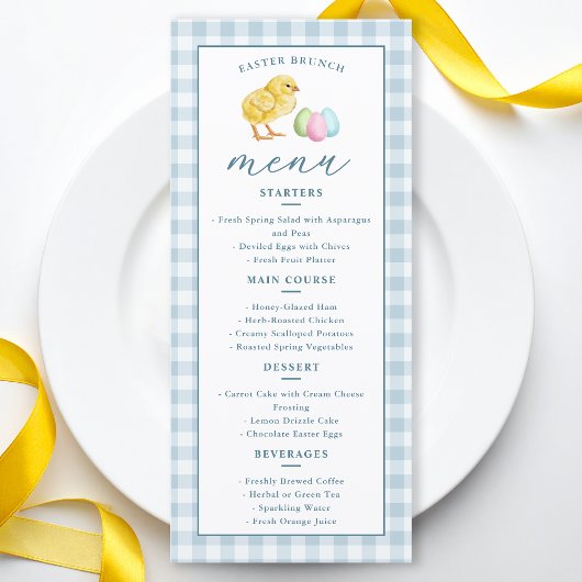 Chick And Pastel Eggs Blue Gingham Easter Brunch メニュー
