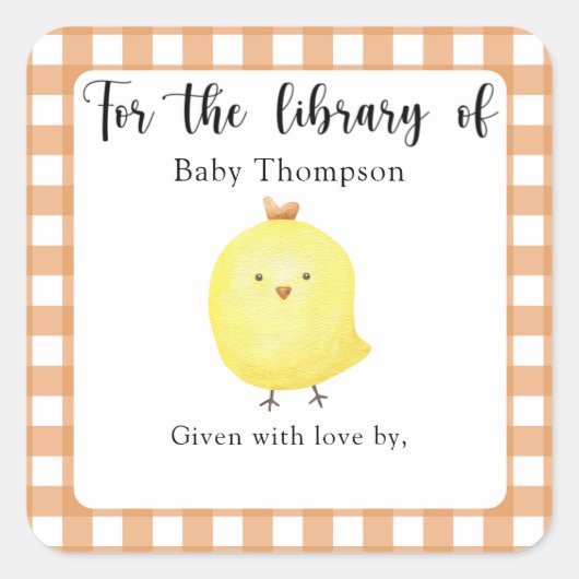Chick Baby Shower蔵書票- for library of スクエアシール (正面)