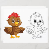Chick Cartoon doodleカラーリングページ (正面/裏面)