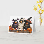 Chick or Treat Funny Halloween Chicken Card カード (黄色い花)