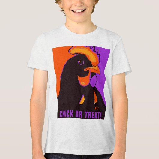 Chick or Treat Halloween Pop Art Chicken Tshirt トライブレンドＴシャツ (正面)
