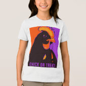Chick or Treat Halloween Pop Art Chicken Tshirt トライブレンドＴシャツ (正面)