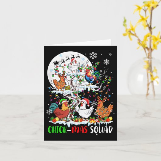 Chick Squad Xmas Group Santa Elf Chickens On Tree  カード (黄色い花)