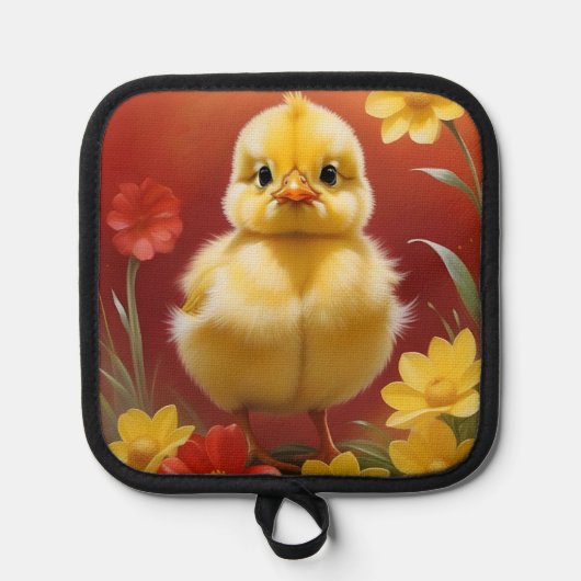 Chick With Flowers Pot Holder 鍋敷き (正面)