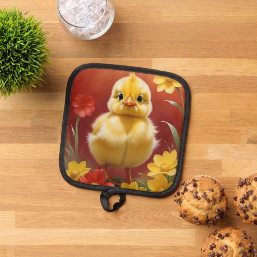 Chick With Flowers Pot Holder 鍋敷き (トップダウン)