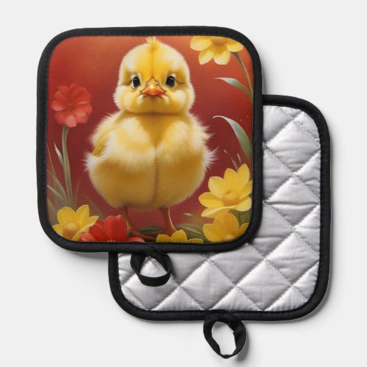 Chick With Flowers Pot Holder 鍋敷き (正面/裏面)