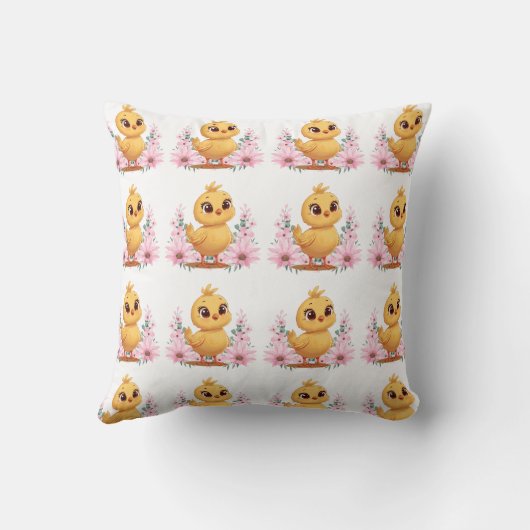 Chick with Flowers Throw Pillow クッション (裏面)