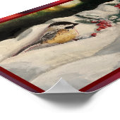 Chickadee and Mistletoe on Christmas Winter Snow P ポスター (角)