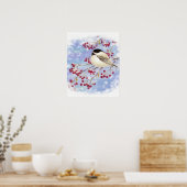 Chickadee Bird Berries Frosty Window Winter art ポスター (キッチン)