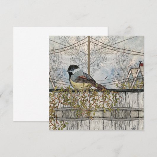 Chickadee Bird Blank Flat Note Card ノートカード (正面/裏面)