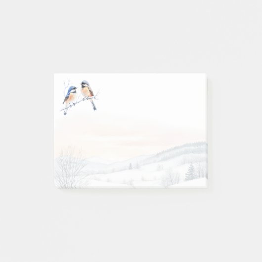 Chickadee Bird in Winter Christmas ポストイット (正面)