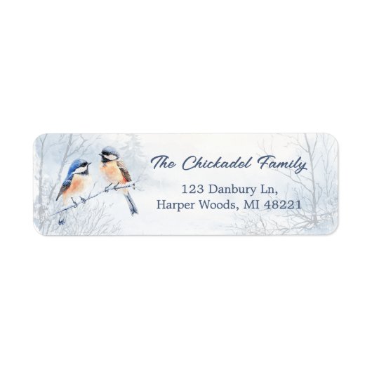 Chickadee Bird in Winter Return Address Label ラベル (正面)