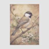 Chickadee Bird on a Branch with White Blossoms 薄葉紙 (正面)