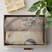 Chickadee Bird on a Branch with White Blossoms 薄葉紙 (ギフト)