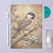 Chickadee Bird on a Branch with White Blossoms 薄葉紙 (クラフト)